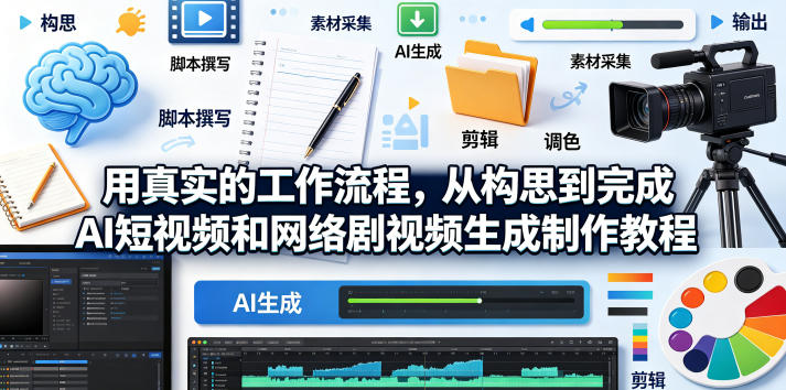 用真实的工作流程，从构思到完成AI短视频和网络剧视频生成制作教程-中英字幕-续财库