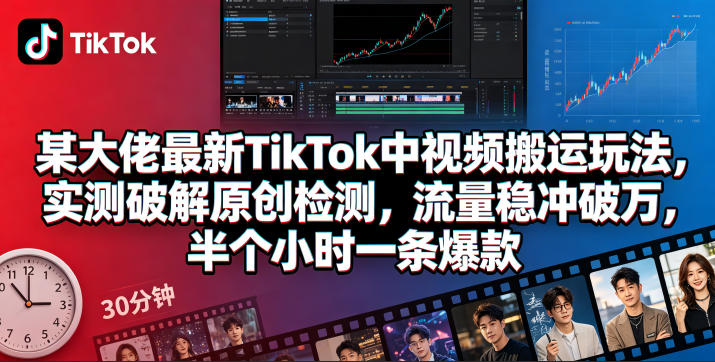 某大佬最新TikTok中视频搬运玩法，实测破解原创检测，流量稳冲破万，半个小时一条爆款-续财库