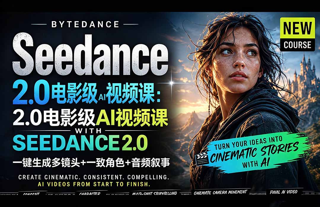 Seedance 2.0电影级AI视频课：一键生成多镜头+一致角色+音频叙事-续财库