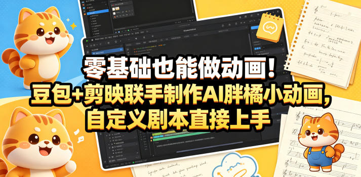 零基础也能做动画！豆包+剪映联手制作AI胖橘小动画，自定义剧本直接上手-续财库