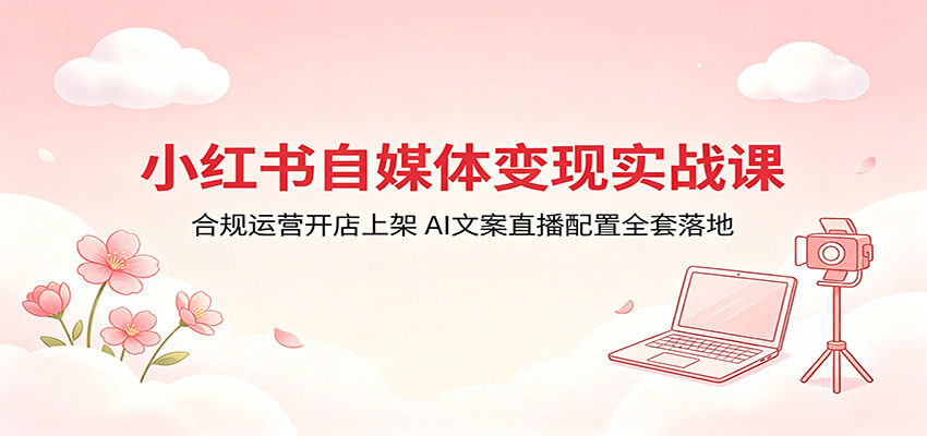小红书自媒体变现实战课：合规运营开店上架，AI文案直播配置全套落地-续财库