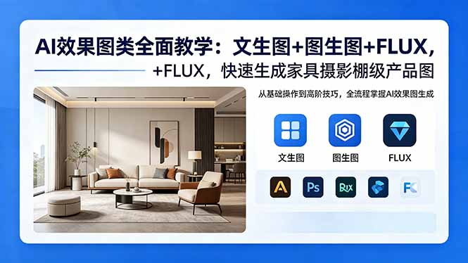 AI效果图类全面教学：文生图+图生图+FLUX，快速生成家具摄影棚级产品图-续财库