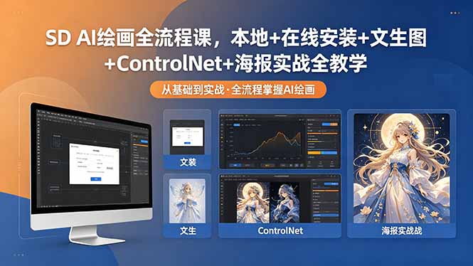 SD AI绘画全流程课，本地+在线安装+文生图+ControlNet+海报实战全教学-续财库