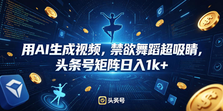 用AI生成视频，禁欲舞蹈超吸睛，头条号矩阵日入1k+-续财库