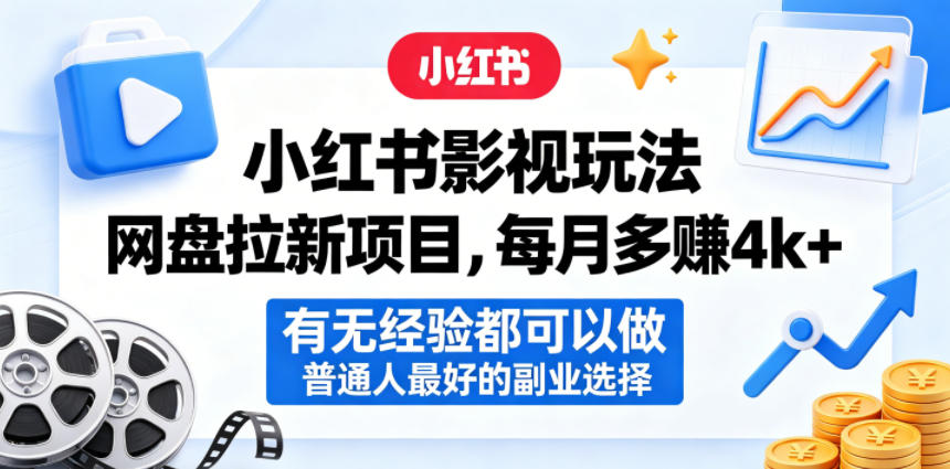 小红书影视玩法网盘拉新项目，每月多賺4k+，有无经验都可以做，普通人最好的副业选择-续财库