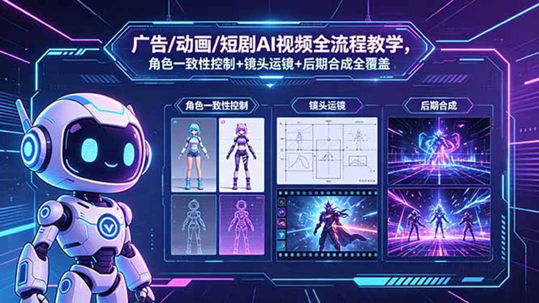 广告/动画/短剧AI视频全流程教学，角色一致性控制+镜头运镜+后期合成全覆盖-续财库