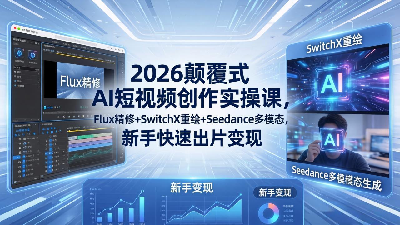 2026颠覆式 AI短视频创作课-5月更新，Flux精修+SwitchX重绘+Seedance多模态，新手快速出片变现-续财库