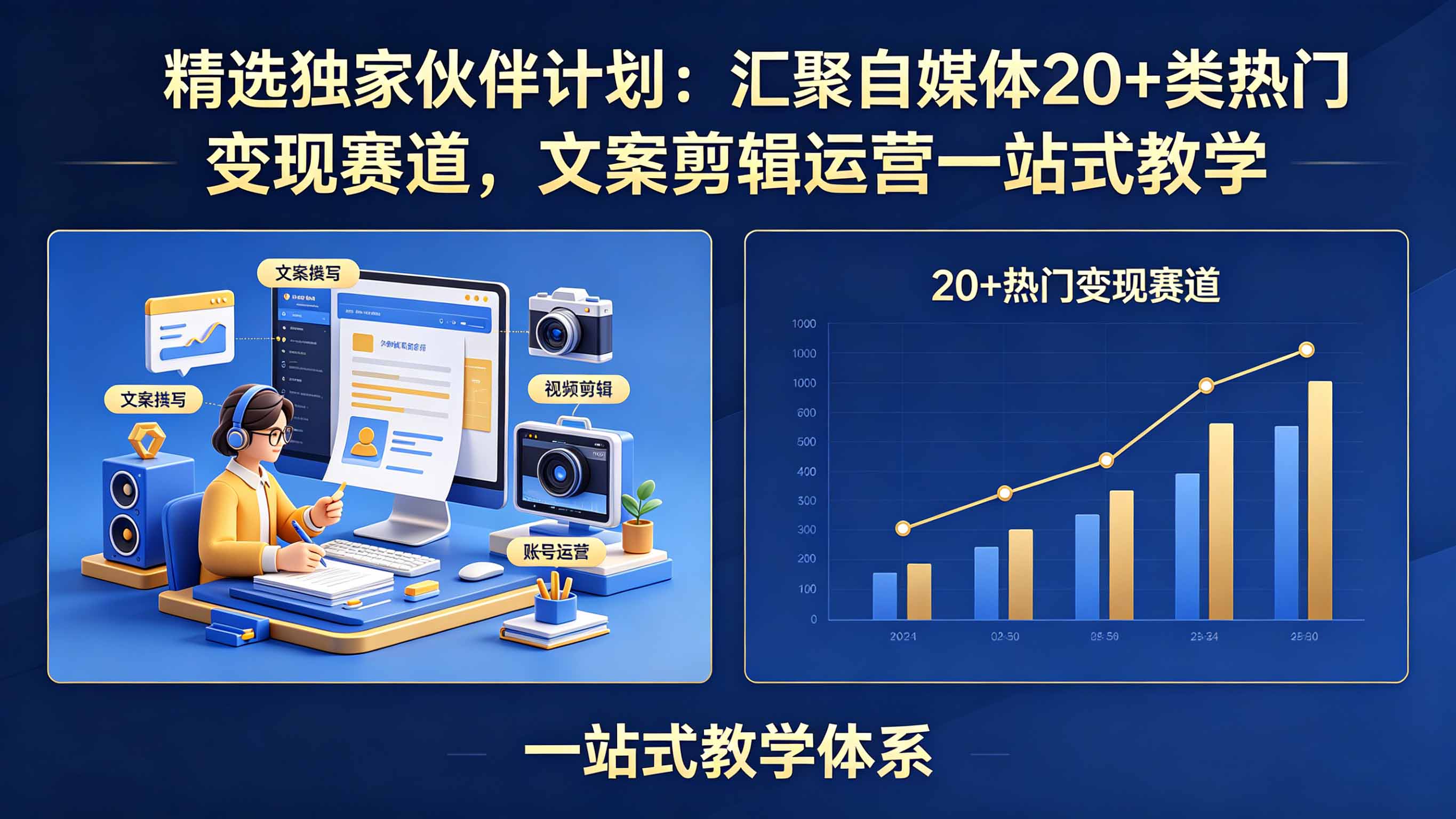 精选独家伙伴计划：汇聚自媒体20+类热门变现赛道，文案剪辑运营一站式教学-续财库