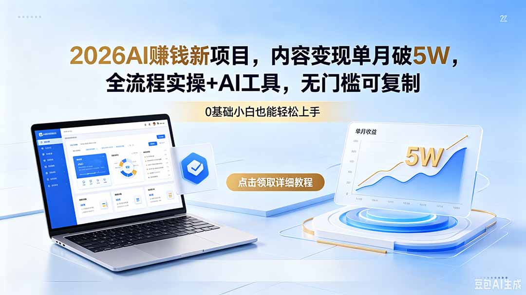 2026AI赚钱新项目，内容变现单月破5W，全流程实操+AI工具，无门槛可复制-续财库