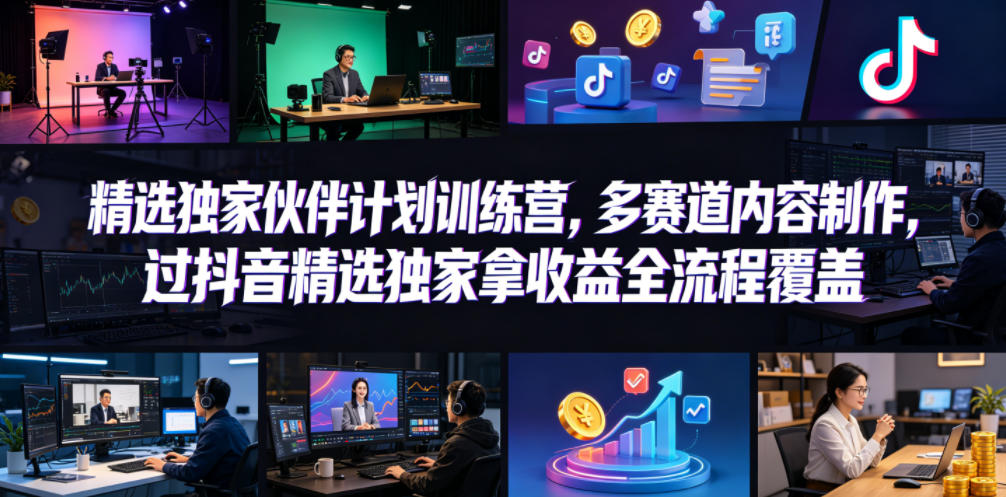 小豁食堂精选独家伙伴计划训练营，多赛道内容制作，过抖音精选独家拿收益全流程覆盖-续财库