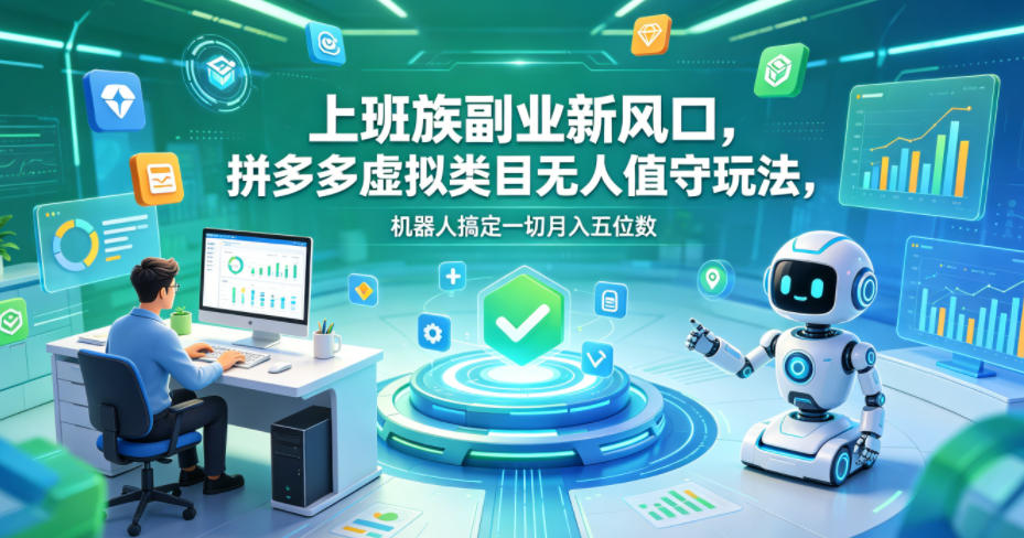 上班族副业新风口，拼多多虚拟类目无人值守玩法，机器人搞定一切月入五位数【揭秘】-续财库
