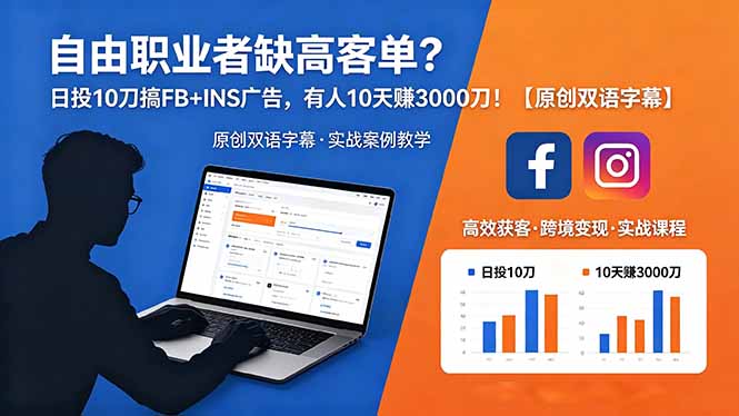 自由职业者缺高客单？日投 10 刀搞 FB+INS 广告，有人 10 天赚 3000 刀！【原创双语字幕】-续财库