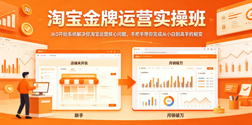 淘宝金牌运营实操班，从0开始系统解决你淘宝运营核心问题，手把手带你完成从小白到高手的蜕变-续财库
