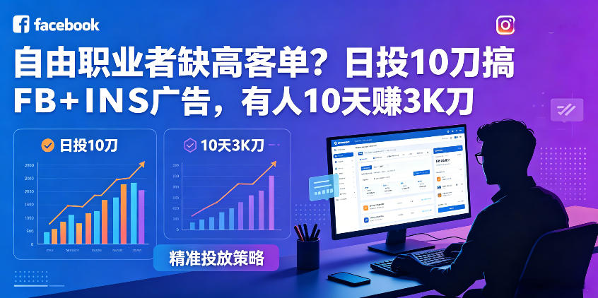 自由职业者缺高客单？日投10刀搞FB+INS广告，有人10天赚3K刀！【原创双语字幕】-续财库
