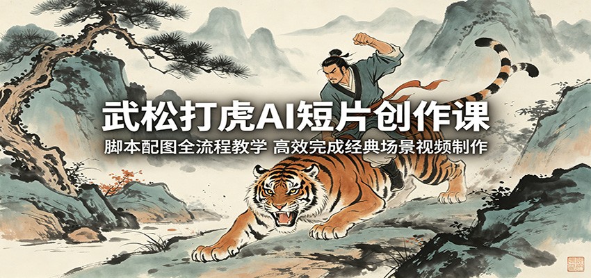 武松打虎AI短片创作课：脚本配图全流程教学，高效完成经典场景视频制作-续财库