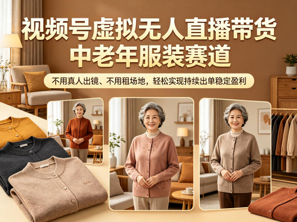 视频号虚拟无人直播带货中老年服装赛道，不用真人出镜、不用租场地，轻松实现持续出单稳定盈利-续财库