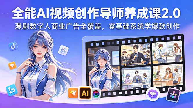 全能AI视频创作导师养成课2.0，漫剧数字人商业广告全覆盖，零基础系统学爆款创作-续财库