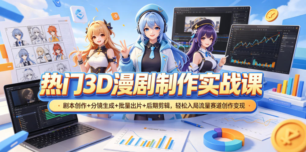 热门3D漫剧制作实战课，剧本创作+分镜生成+批量出片+后期剪辑，轻松入局流量赛道创作变现-续财库