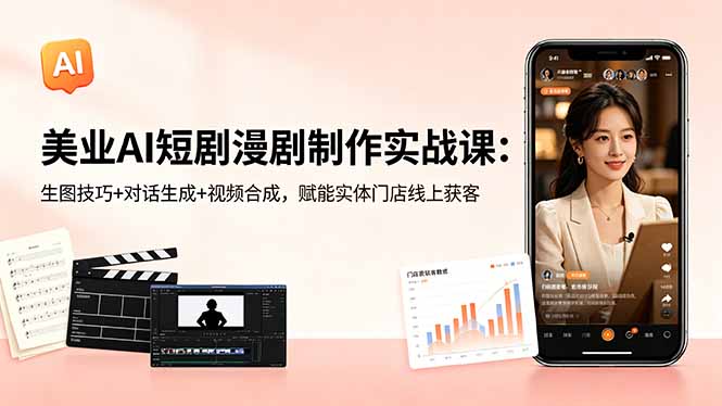 美业AI短剧漫剧制作实战课:生图技巧+对话生成+视频合成,赋能实体门店线上获客-续财库