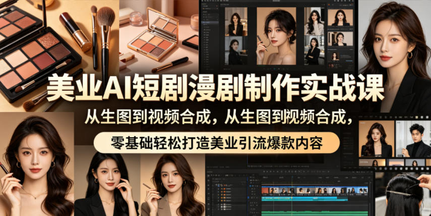 美业AI短剧漫剧制作实战课，从生图到视频合成，零基础轻松打造美业引流爆款内容-续财库