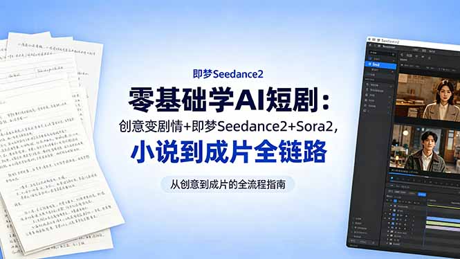 零基础学AI短剧:创意变剧情+即梦Seedance2+Sora2,小说到成片全链路-续财库