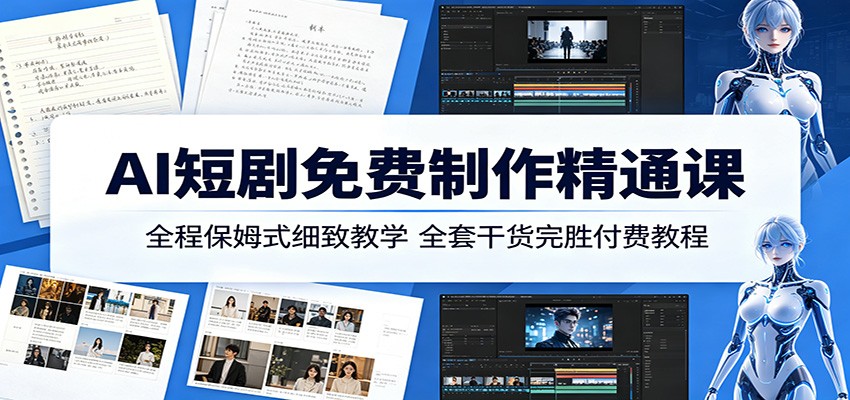 AI短剧免费制作精通课:全程保姆式细致教学,全套干货完胜付费教程-续财库