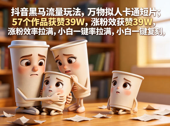 抖音黑马流量玩法,万物拟人卡通短片,57个作品获赞39W,涨粉效率拉满,小白一键复刻,保姆级拆解-续财库