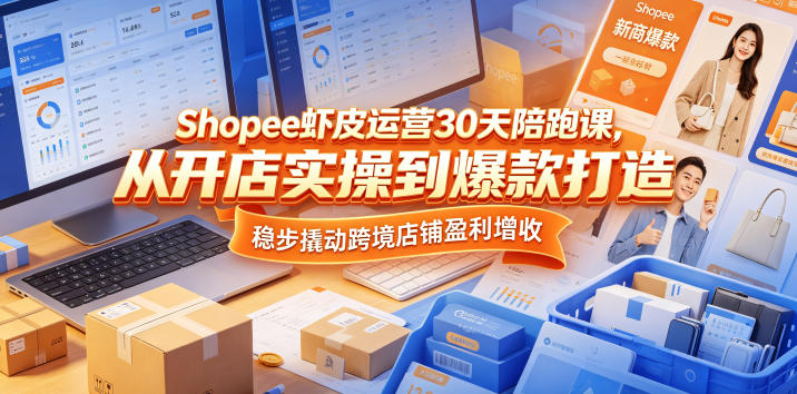 Shopee虾皮运营30天陪跑课,从开店实操到爆款打造,稳步撬动跨境店铺盈利增收-续财库