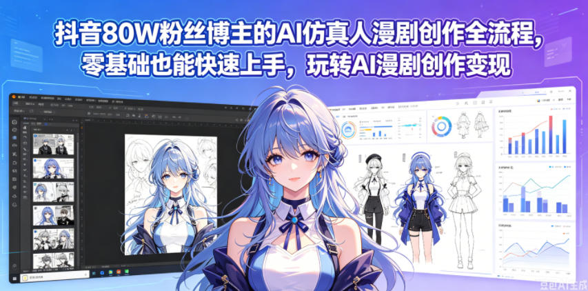 抖音80W粉丝博主的AI仿真人漫剧创作全流程，零基础也能快速上手，玩转AI漫剧创作变现-续财库