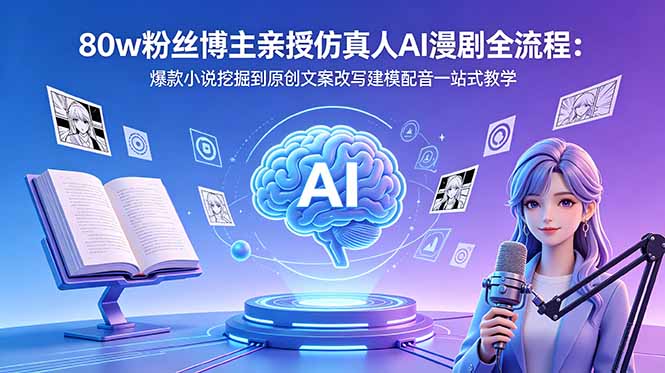 80w粉丝博主亲授仿真人AI漫剧全流程：爆款小说挖掘到原创文案改写建模配音一站式教学-续财库