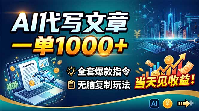 AI代写文章，一单1000+，全套爆款指令+无脑复制玩法，当天见收益！-续财库