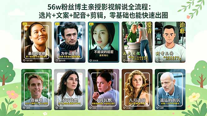 56万粉丝博主亲授影视解说全流程：选片+文案+配音+剪辑，零基础也能快速出圈-续财库