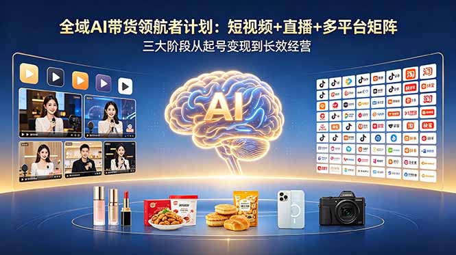 全域AI带货领航者计划：短视频+直播+多平台矩阵，三大阶段从起号变现到长效经营-续财库