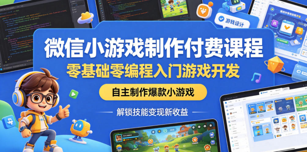 微信小游戏制作付费课程，零基础零编程入门游戏开发，自主制作爆款小游戏，解锁技能变现新收益-续财库