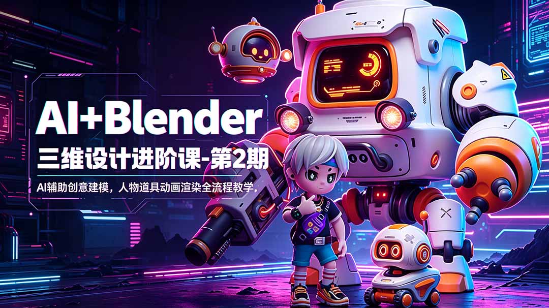 AI+Blender三维设计进阶课-第2期：AI辅助创意建模，人物道具动画渲染全流程教学-续财库