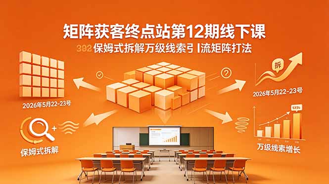矩阵获客终点站第12期线下课 2026年5月22-23号 保姆式拆解万级线索引流矩阵打法-续财库