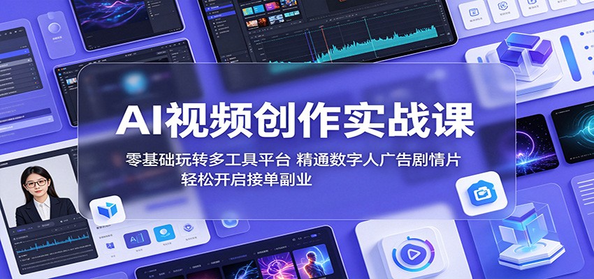 AI视频创作实战课:零基础玩转多工具平台,精通数字人广告、剧情片,轻松开启接单副业-续财库