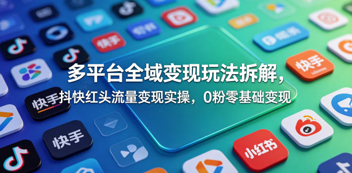 多平台全域变现玩法拆解，抖快红头流量变现实操，0粉零基础变现-续财库