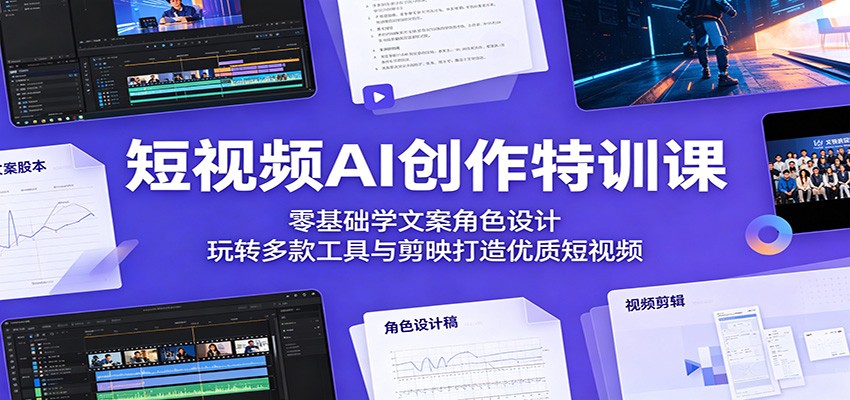 短视频AI创作特训课：零基础学文案角色设计，玩转多款工具与剪映打造优质短视频-续财库