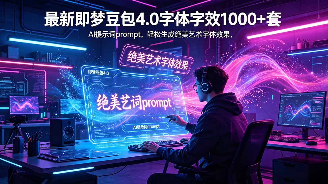 最新即梦豆包4.0字体字效1000+套，AI提示词prompt，轻松生成绝美艺术字体效果-续财库