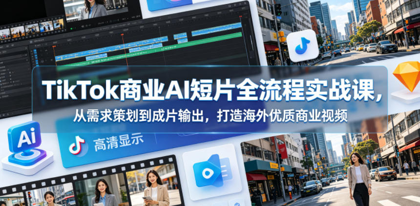 TikTok商业AI短片全流程实战课,从需求策划到成片输出,打造海外优质商业视频-续财库