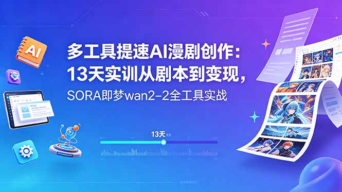 多工具提速AI漫剧创作:13天实训从剧本到变现,SORA即梦wan2-2全工具实战-续财库