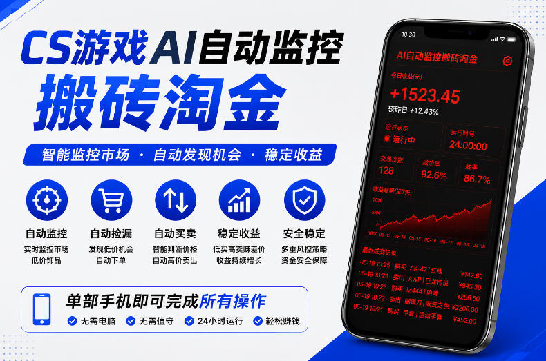 CS游戏AI自动监控搬砖淘金，稳定运行多年，支持任何形式验证，日入300+【揭秘】-续财库
