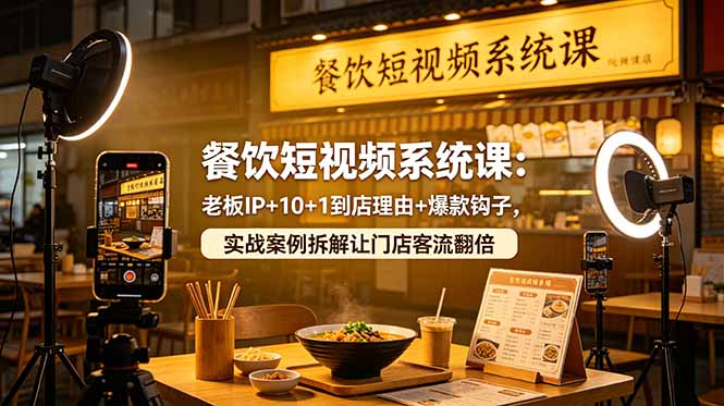 餐饮短视频系统课：老板IP+10+1到店理由+爆款钩子，实战案例拆解让门店客流翻倍-续财库