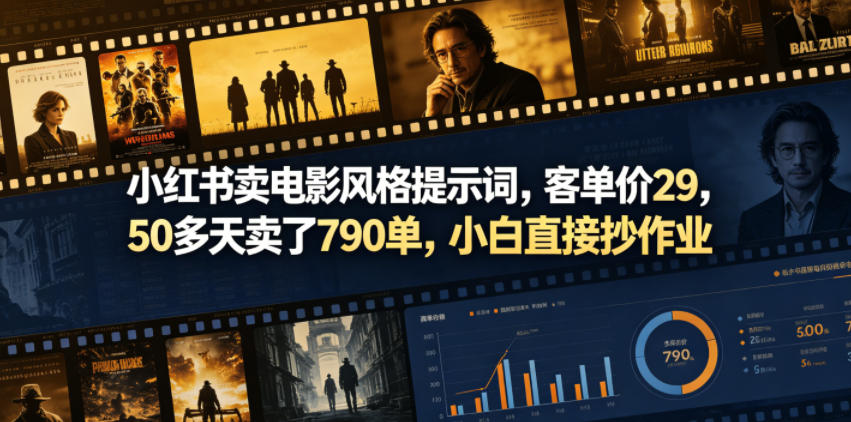 小红书卖电影风格提示词，客单价29，50多天卖了790单，小白直接抄作业！-续财库