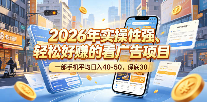 2026年实操性强、轻松好賺的看广告项目，一部手机平均日入40-50，保底30米【揭秘】-续财库
