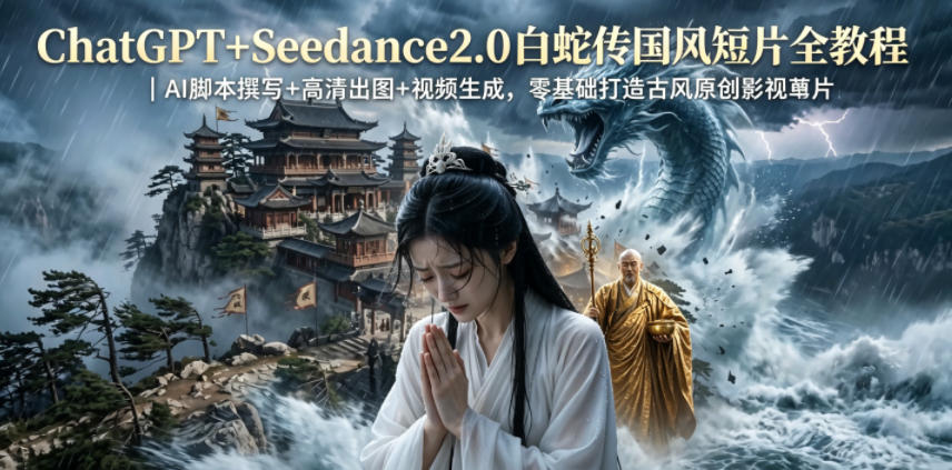 ChatGPT+Seedance2.0白蛇传国风短片全教程｜AI脚本撰写+高清出图+视频生成，零基础打造古风原创影视短片-续财库