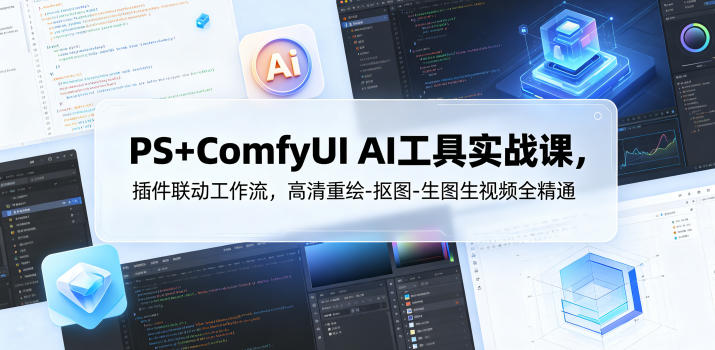 PS+ComfyUI AI工具实战课，插件联动工作流，高清重绘-抠图-生图生视频全精通-续财库