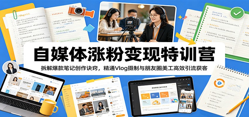 自媒体涨粉变现特训营：拆解爆款笔记创作诀窍，精通Vlog摄制与朋友圈美工高效引流获客-续财库