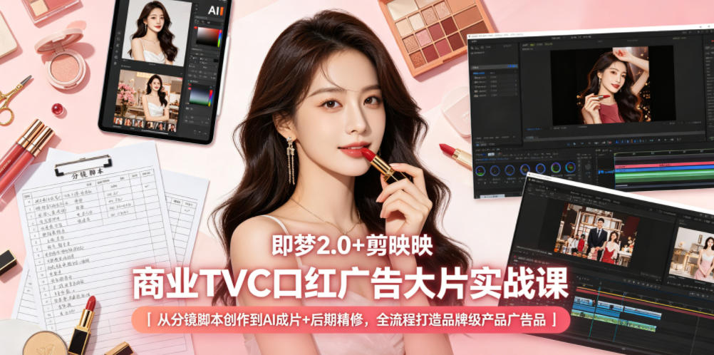 即梦2.0+剪映商业TVC口红广告大片实战课｜从分镜脚本创作到AI成片+后期精修，全流程打造品牌级产品广告-续财库